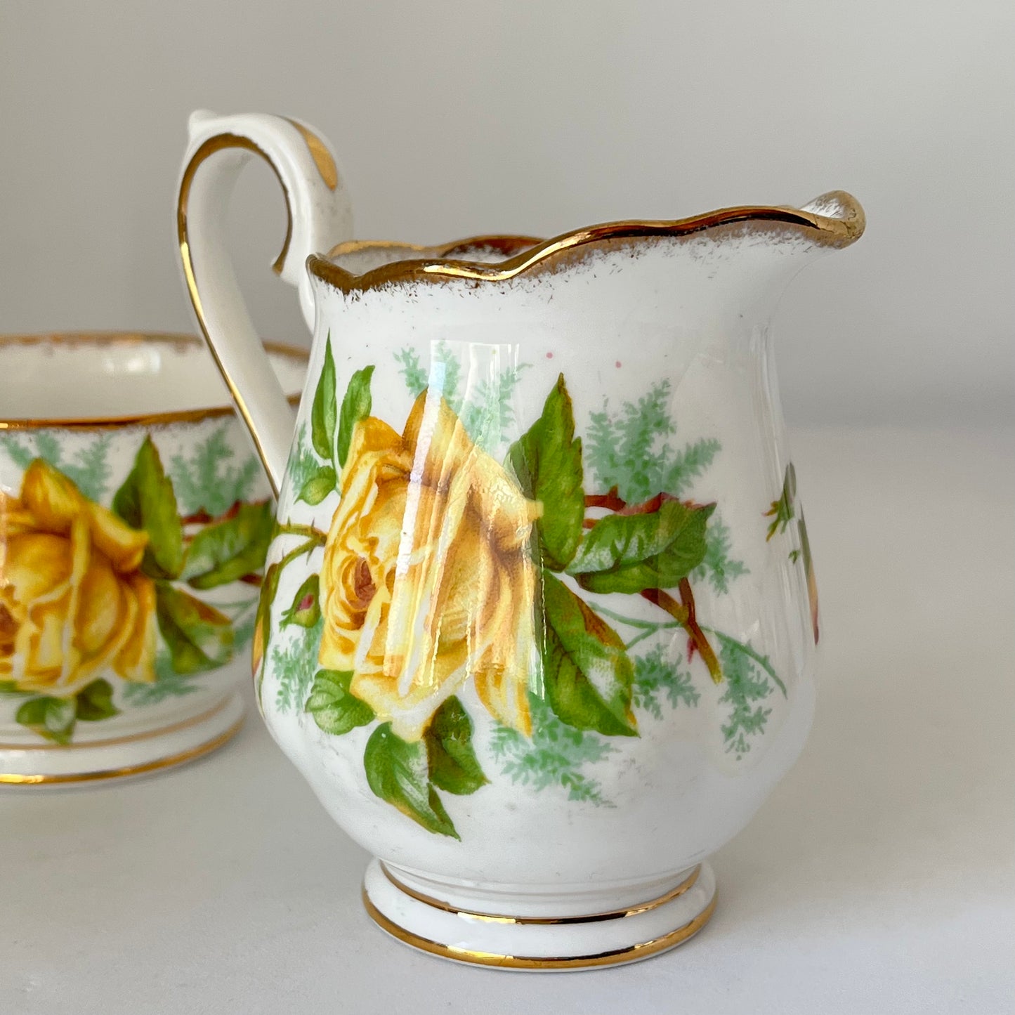 Porcelain - Royal Albert Tea Rose Creamer & Sugar Bowl Tray  Set 3 pcs