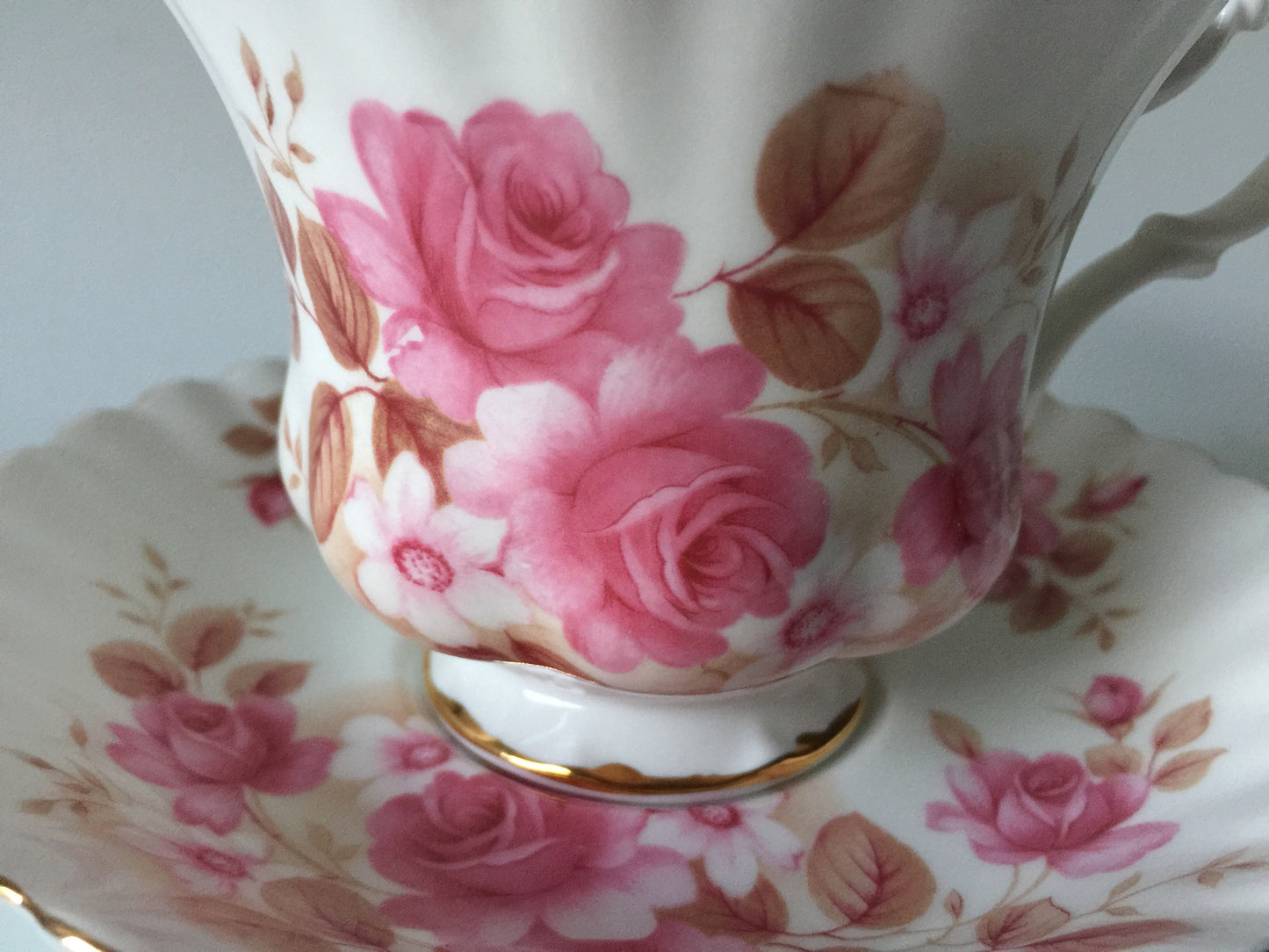 Porcelain - Royal Albert Pink Roses Teacup and Saucer