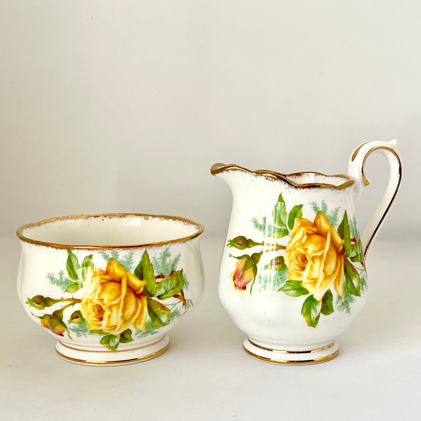 Porcelain - Royal Albert Tea Rose Creamer & Sugar Bowl Tray  Set 3 pcs