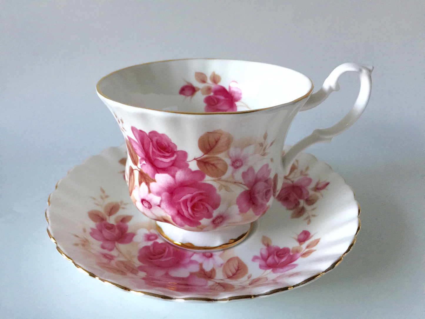 Porcelain - Royal Albert Pink Roses Teacup and Saucer