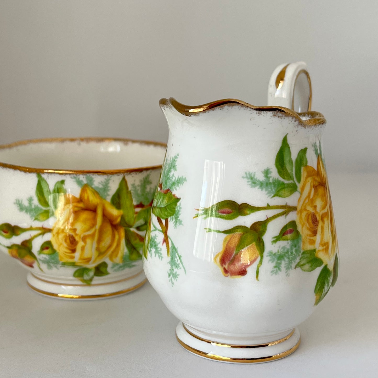 Porcelain - Royal Albert Tea Rose Creamer & Sugar Bowl Tray  Set 3 pcs