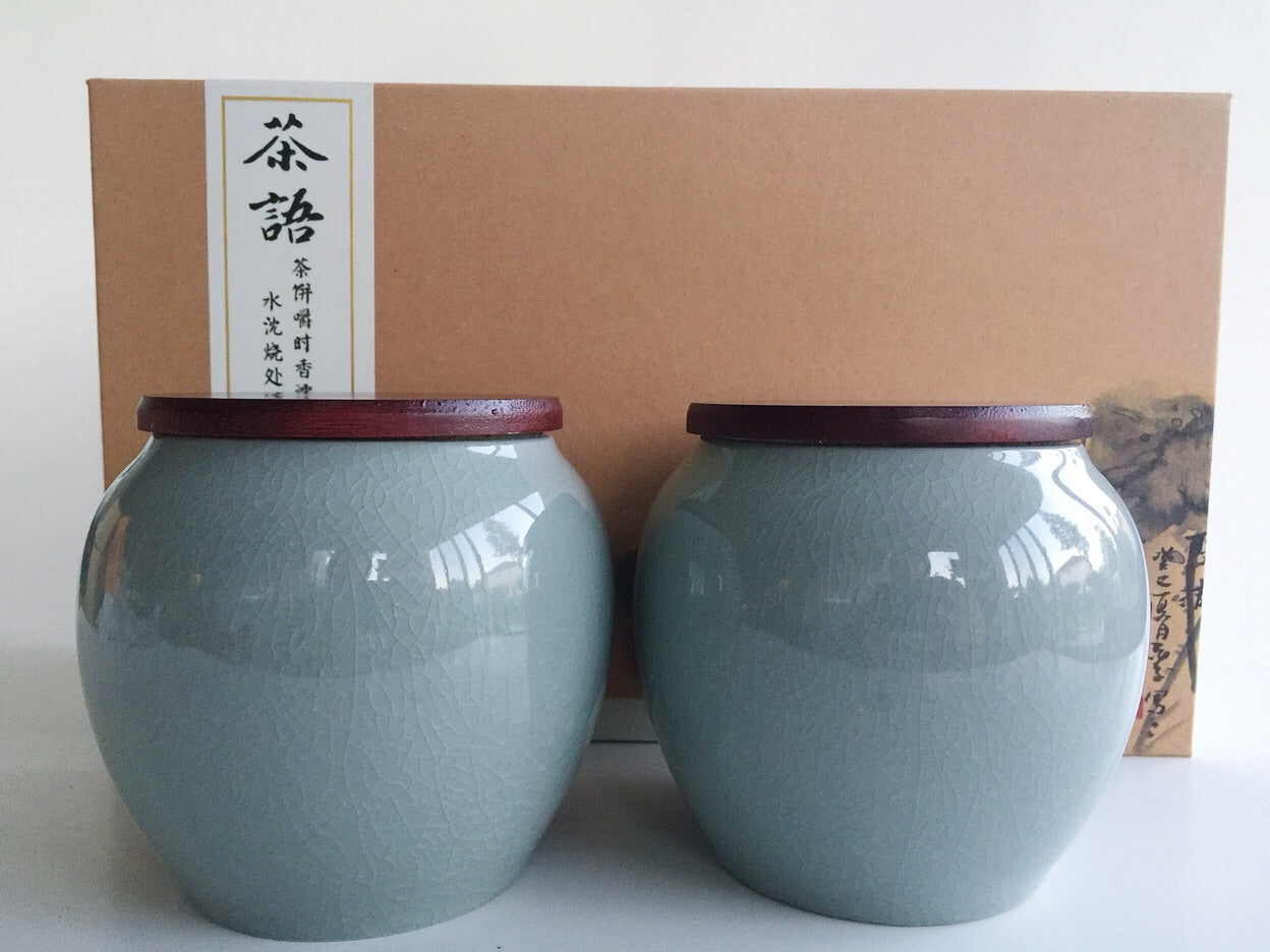 Tea Caddy - Celadon Tea Caddies Pair 500g