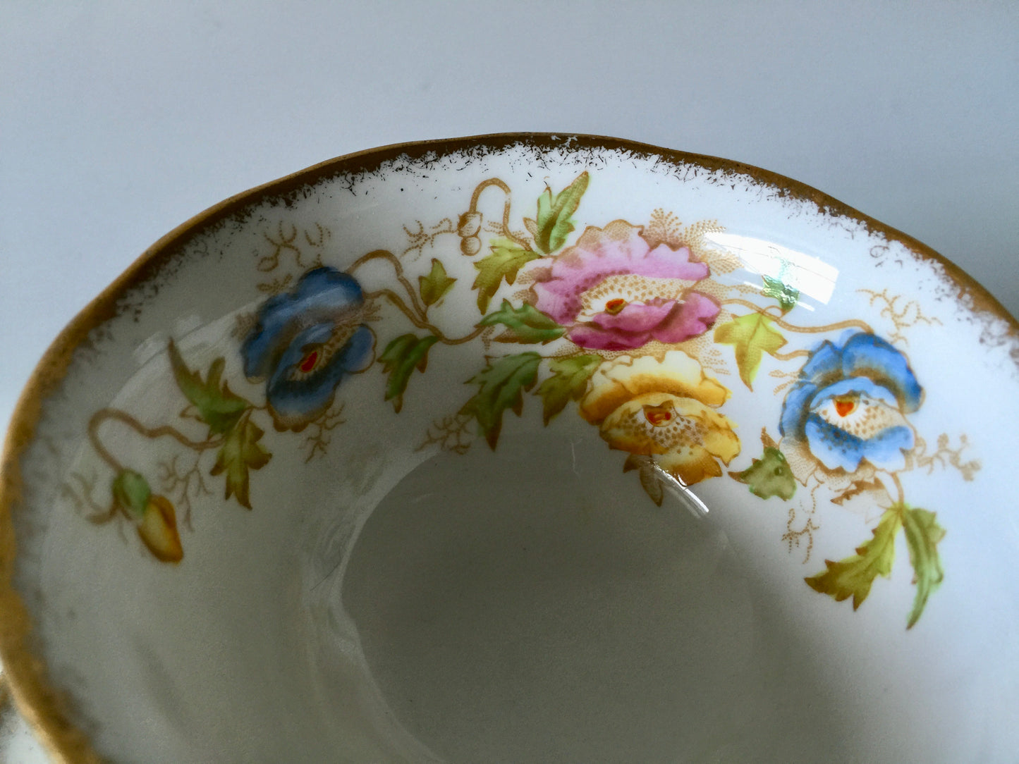 Porcelain - Royal Albert #2583 Pink Yellow Roses Teacup Saucer 1940s