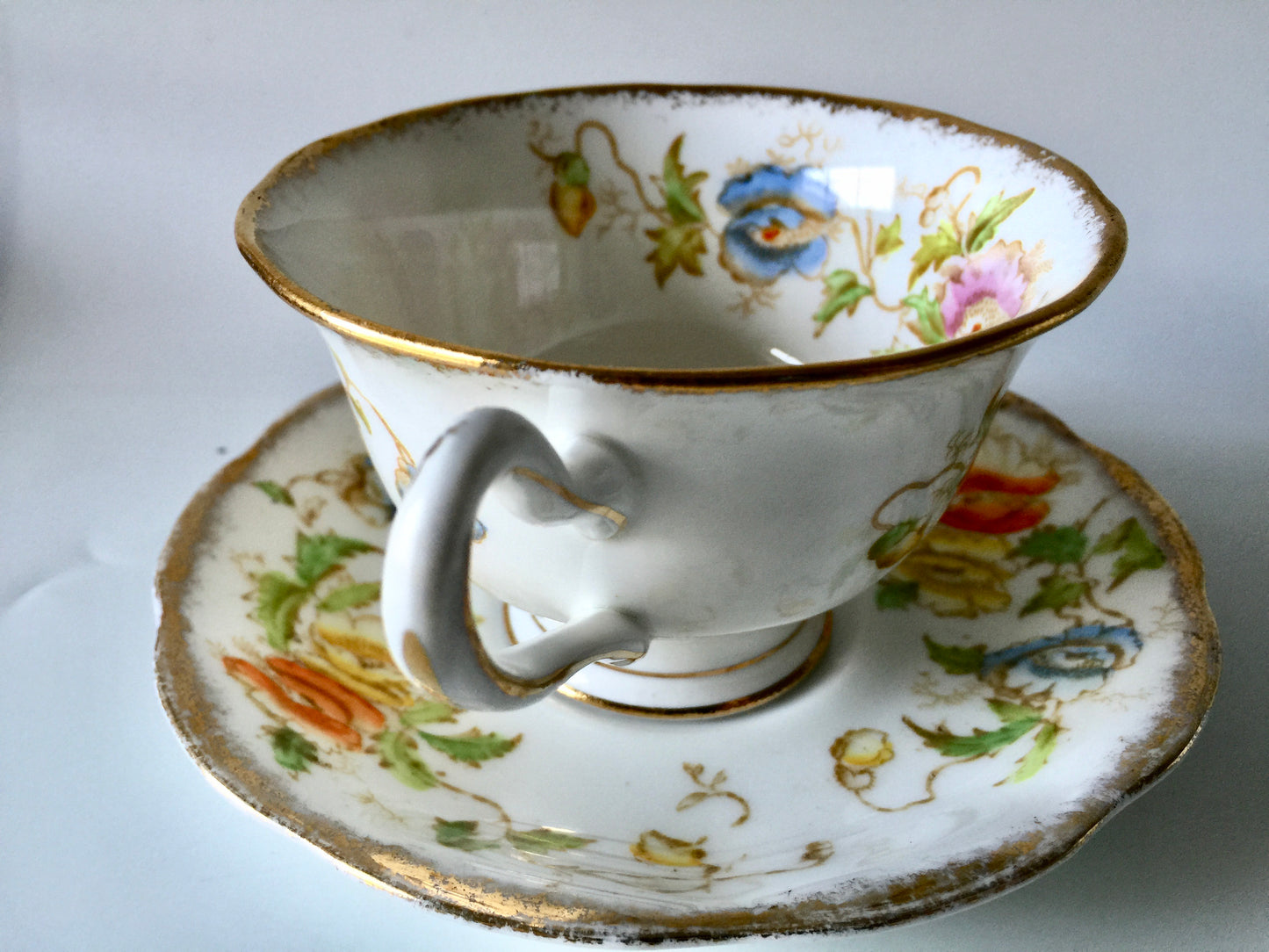 Porcelain - Royal Albert #2583 Pink Yellow Roses Teacup Saucer 1940s