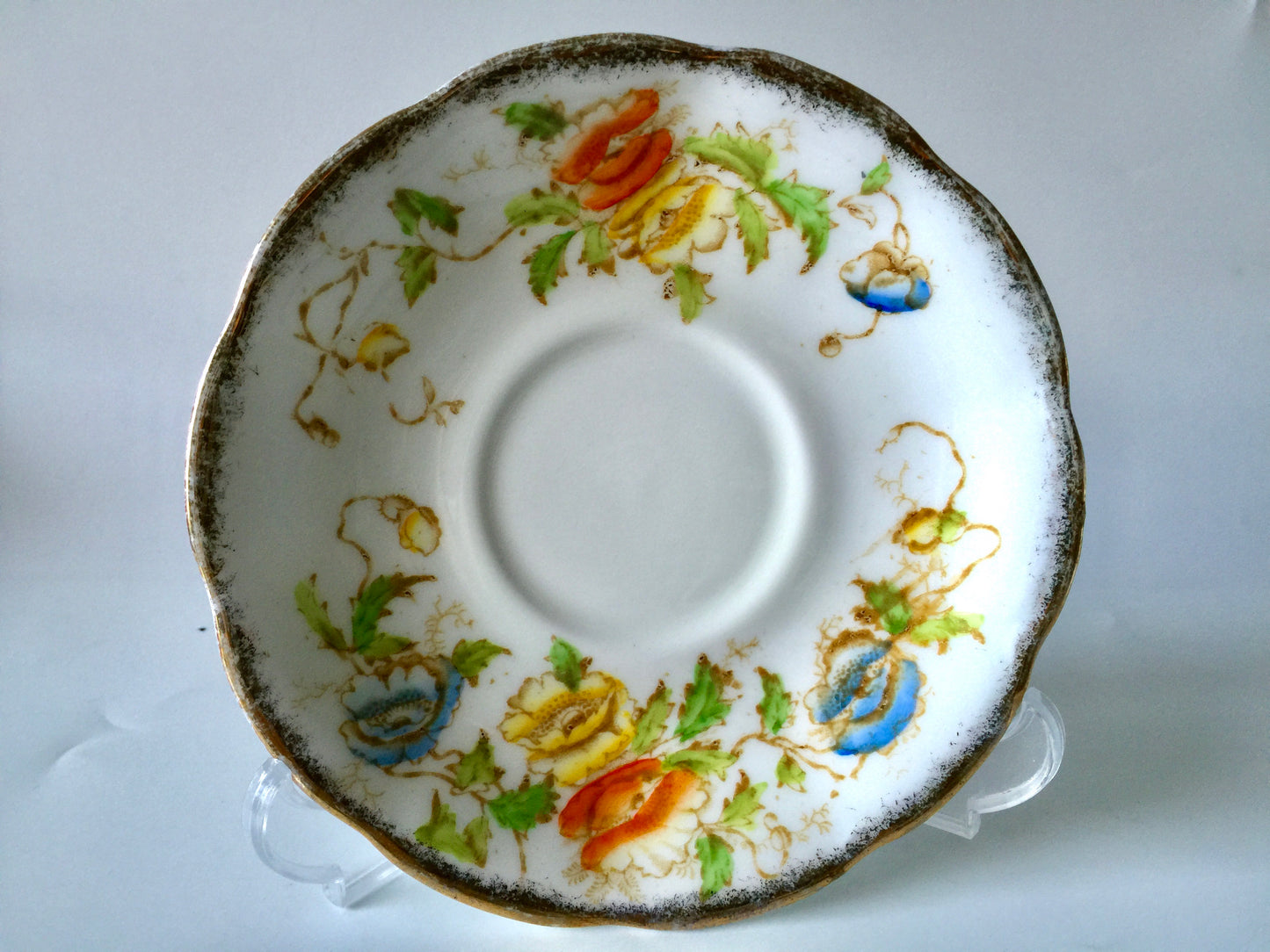 Porcelain - Royal Albert #2583 Pink Yellow Roses Teacup Saucer 1940s