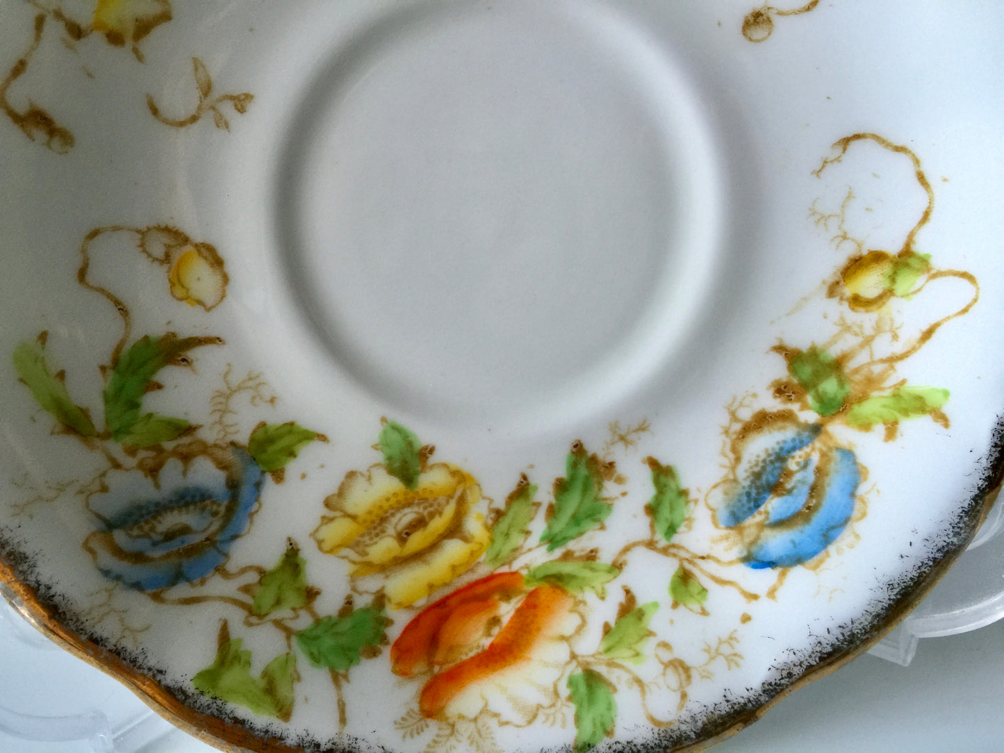 Porcelain - Royal Albert #2583 Pink Yellow Roses Teacup Saucer 1940s